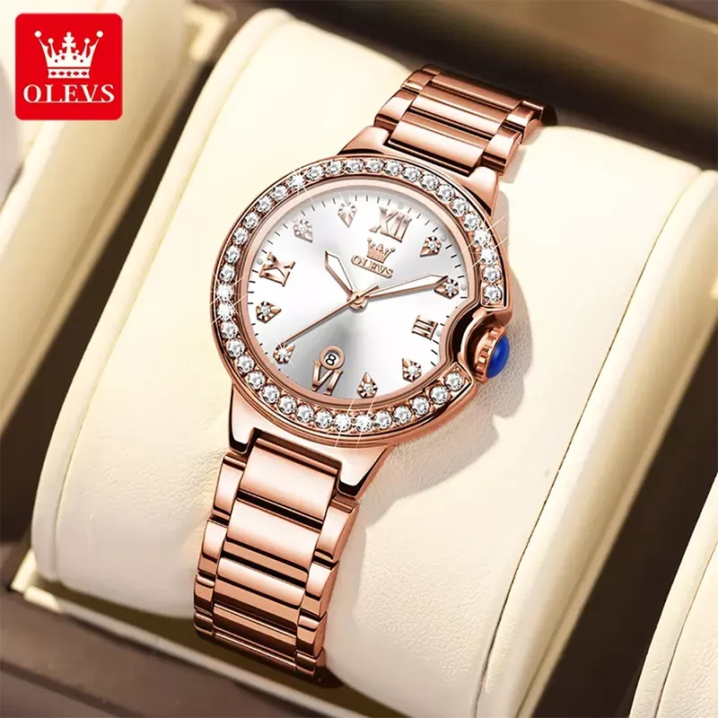 Olevs White Dial Rose Gold-tone Ladies Watch | 5518
